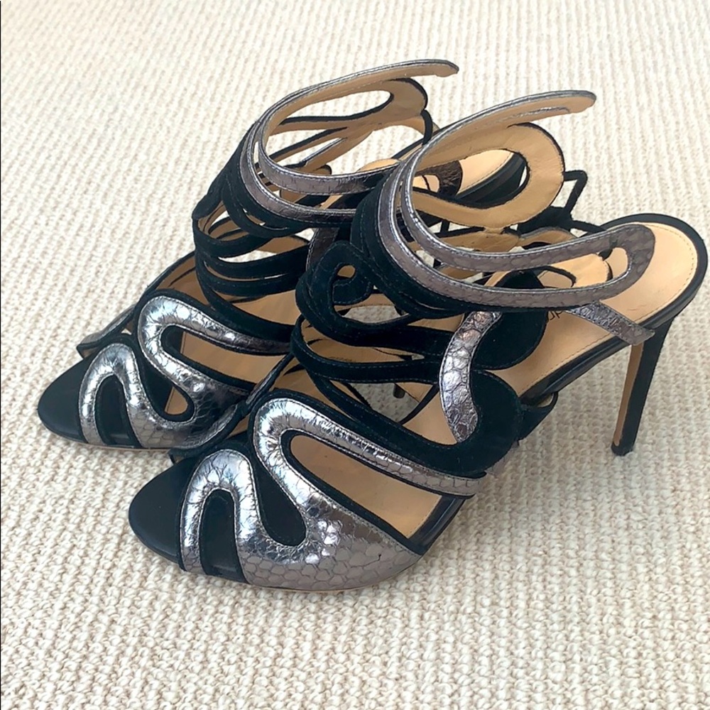 Alexandre Birman Suede Black Silver Holiday New Year's Heels 38.5 EU/7.5-8 US